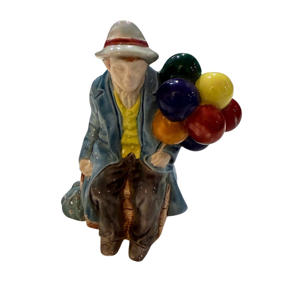 Vintage The Balloon Old‎ Man Figurine Hand Painted Statue Folk Art Whimsical